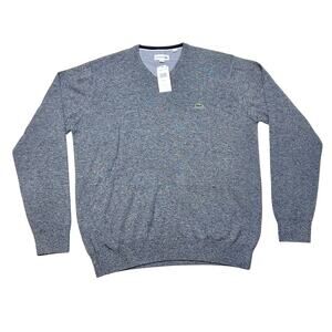 Lacoste V Neck Jersey Pullover Sweater Men Size XL 6 Gray Cotton Sweatshirt New